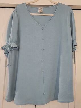 NAIF Pale Blue V-Neck Blouse